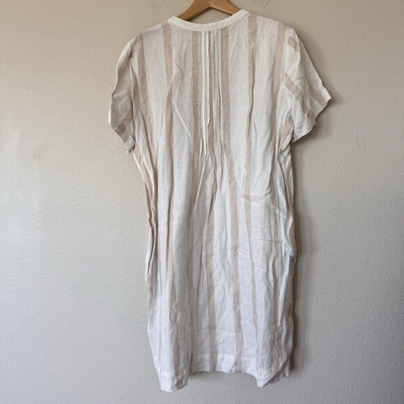 Faherty Gemina Pintuck Sleeved Dress 100% Linen White Blush Stripes Medium - Picture 7 of 7